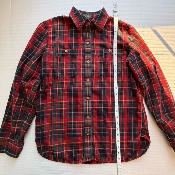 Ralph Lauren Woman’s S Red and Dark Green Plaid Flannel Shirt 100% Cotton - Picture 3 of 11